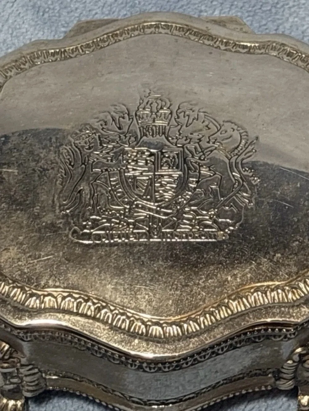 Ornate Silver-Tone Decorative Trinket Box with Lion Feet